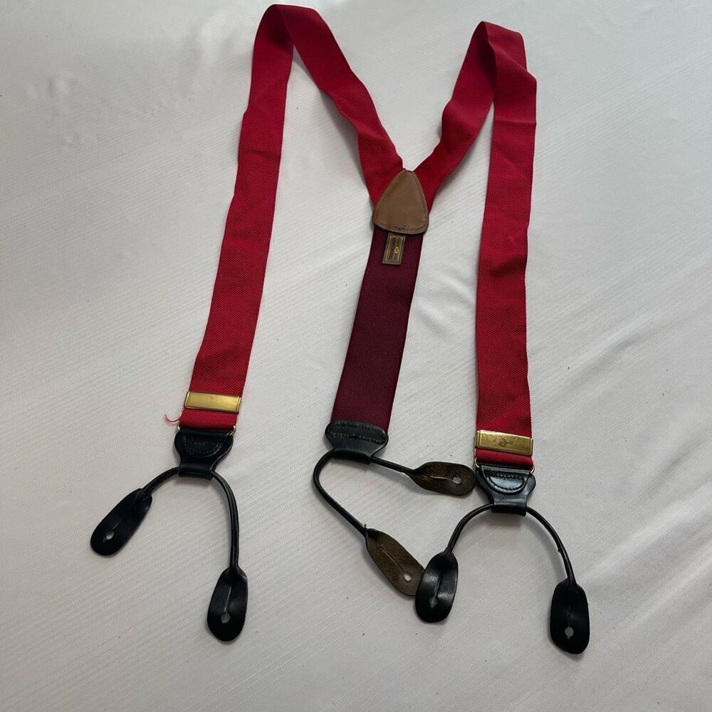 Trafalgar Red VTG Leather Tab Suspenders Braces